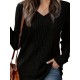 Women's Casual V-Neck Sweater - Solid Color, Ribbed Long Sleeve Knit Pullover, Machine Washable