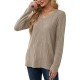 Women's Casual V-Neck Sweater - Solid Color, Ribbed Long Sleeve Knit Pullover, Machine Washable