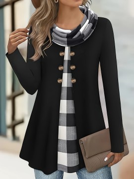 Chic Plus Size Turtleneck Coat for Women - Casual Button-Up, Long Sleeve, Machine Washable - Perfect for Fall & Winter