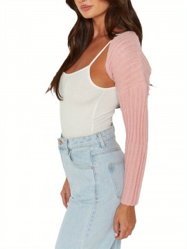 Plus Size Casual Knitted Cardigan, Crew Neck, Medium Stretch, Solid Color, Ultra-Short Sleeve Sweater Jacket for All Seasons Plus Size Casual Knitted Cardigan, Crew Neck, Medium Stretch, Solid Color, Ultra-Short Sleeve Sweater Jacket for All Seasons