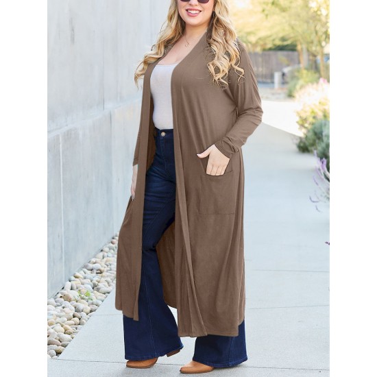 Women's Casual Open Front Cardigan with Pockets - Long Sleeve, Relaxed Fit, Solid Color, Stretchy Rayon Blend, Machine Washable - Perfect for Spring & Fall