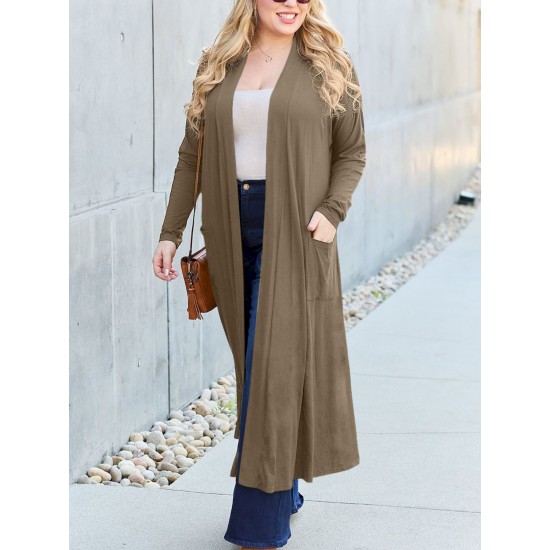 Women's Casual Open Front Cardigan with Pockets - Long Sleeve, Relaxed Fit, Solid Color, Stretchy Rayon Blend, Machine Washable - Perfect for Spring & Fall