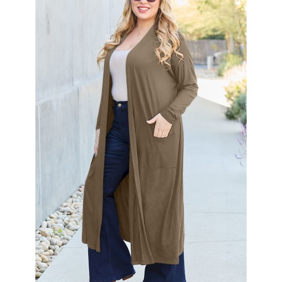 Women's Casual Open Front Cardigan with Pockets - Long Sleeve, Relaxed Fit, Solid Color, Stretchy Rayon Blend, Machine Washable - Perfect for Spring & Fall