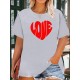 Women's Casual Black Heart Print Love Graphic Tee - Short Sleeve Crew Neck, Polyester Knit T-Shirt