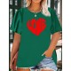 Women's Casual Black Heart Print Love Graphic Tee - Short Sleeve Crew Neck, Polyester Knit T-Shirt