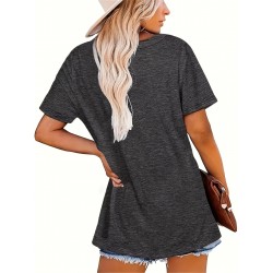 Women's Casual Short Sleeve T-Shirt - Crew Neck, Cotton Blend, Geometric Pattern - Perfect for Valentine's Day & Christmas Gifts