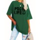 Plus Size Casual Crew Neck T-Shirt with POGUL LIFE Peace Sign Graphic, Polyester Knit Fabric with Slight Stretch, for Women, All-Season Comfort