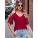 Plus Size Women'S V-Neck Lace Off-Shoulder Short-Sleeved T-Shirt