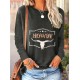 Women's Plus Size Casual Bull Head Print T-Shirt - Comfy Long Sleeve, Round Neck Top for Spring & Fall