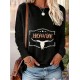 Women's Plus Size Casual Bull Head Print T-Shirt - Comfy Long Sleeve, Round Neck Top for Spring & Fall