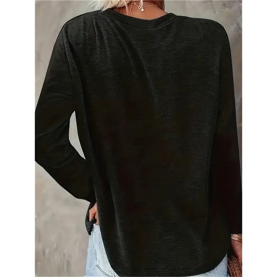 Women's Plus Size Casual Bull Head Print T-Shirt - Comfy Long Sleeve, Round Neck Top for Spring & Fall