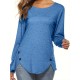 Plus Size Women's Irregular Button-hem Long-sleeved Loose T-shirt