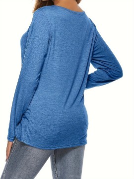 Plus Size Women's Irregular Button-hem Long-sleeved Loose T-shirt