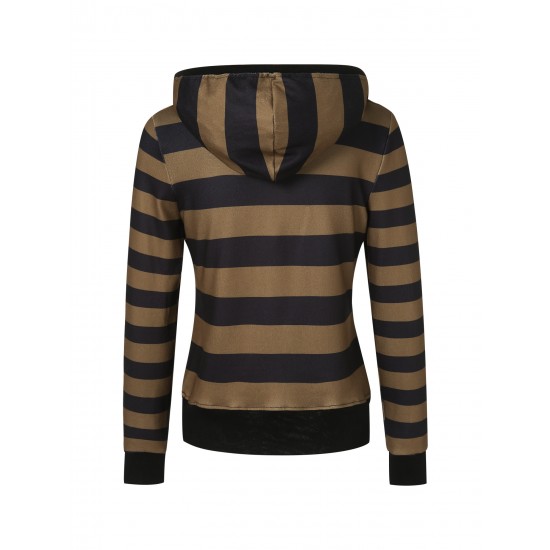 Women's Casual Striped Hoodie with Kangaroo Pocket - Long Sleeve, Round Neck Pullover, Machine Washable - Available in S/M/L/XL/XXL