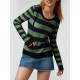 Women's Casual Striped Hoodie with Kangaroo Pocket - Long Sleeve, Round Neck Pullover, Machine Washable - Available in S/M/L/XL/XXL