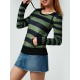 Women's Casual Striped Hoodie with Kangaroo Pocket - Long Sleeve, Round Neck Pullover, Machine Washable - Available in S/M/L/XL/XXL