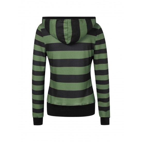 Women's Casual Striped Hoodie with Kangaroo Pocket - Long Sleeve, Round Neck Pullover, Machine Washable - Available in S/M/L/XL/XXL