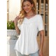 Stylish V-Neck Plus Size T-Shirt - Women Plus Size Clothing, Elegant Button Front, Short Sleeve, Pleated Detail, Perfect for Spring & Summer