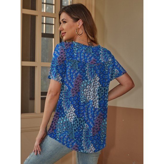 Stylish V-Neck Plus Size T-Shirt - Women Plus Size Clothing, Elegant Button Front, Short Sleeve, Pleated Detail, Perfect for Spring & Summer