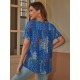 Stylish V-Neck Plus Size T-Shirt - Women Plus Size Clothing, Elegant Button Front, Short Sleeve, Pleated Detail, Perfect for Spring & Summer