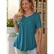 Stylish V-Neck Plus Size T-Shirt - Women Plus Size Clothing, Elegant Button Front, Short Sleeve, Pleated Detail, Perfect for Spring & Summer