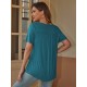 Stylish V-Neck Plus Size T-Shirt - Women Plus Size Clothing, Elegant Button Front, Short Sleeve, Pleated Detail, Perfect for Spring & Summer