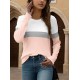 Tooluck Plus Size Women's Casual Color Block Long Sleeve Tops Crew Neck Loose Fit Blouses