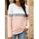 Tooluck Plus Size Women's Casual Color Block Long Sleeve Tops Crew Neck Loose Fit Blouses