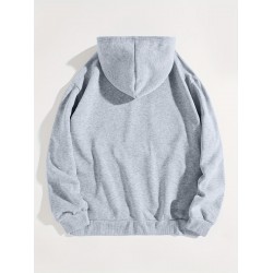 Plus Size Basic Sweatshirt, Women's Plus Letter Print Long Sleeve Slight Stretch Drawstring Hoodie With Kangaroo Pocket