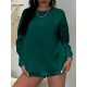 Plus Size Simple Solid Crew Neck Pullover Sweatshirt, Women's Casual Long Sleeve Clothing