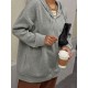 Plus Size Solid Color Zip Front Hoodie, Simple Casual Drawstring Long Sleeve Hooded Sweatshirt, Women's Plus Size Clothing