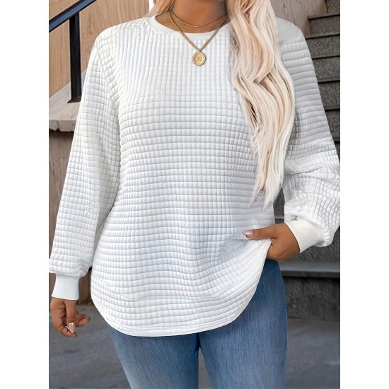 [Customer Favorite] Elegant Plus Size Solid Color Sweatshirt for Women - Crew Neck, Long Sleeve, Stretch Fabric, Machine Washable - Perfect for Fall/Winter