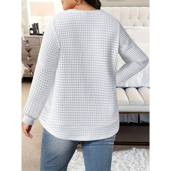 [Customer Favorite] Elegant Plus Size Solid Color Sweatshirt for Women - Crew Neck, Long Sleeve, Stretch Fabric, Machine Washable - Perfect for Fall/Winter