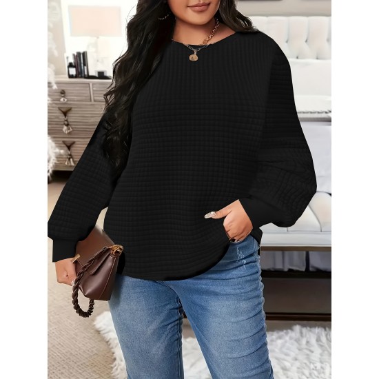 [Customer Favorite] Elegant Plus Size Solid Color Sweatshirt for Women - Crew Neck, Long Sleeve, Stretch Fabric, Machine Washable - Perfect for Fall/Winter