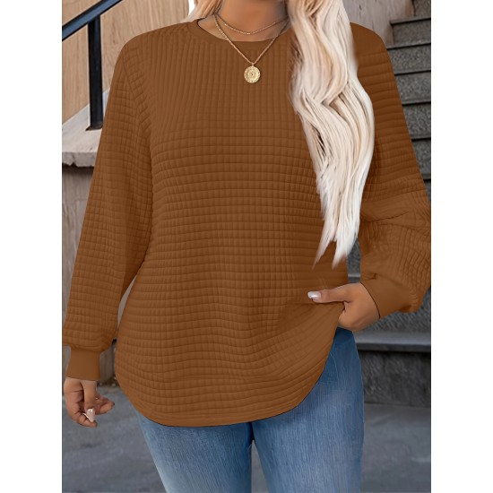 [Customer Favorite] Elegant Plus Size Solid Color Sweatshirt for Women - Crew Neck, Long Sleeve, Stretch Fabric, Machine Washable - Perfect for Fall/Winter