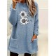 Cozy Plus Size Sunflower Print Sweatshirt with Pockets - Casual Long Sleeve Crew Neck Pullover for Women, Perfect for Fall & Winter