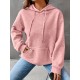 Plus Size Solid Color Waffle Long Sleeve Hooded Sweatshirt, Casual Drawstring Kangaroo Pocket Hoodie, Women's Clothing