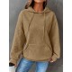 Plus Size Solid Color Waffle Long Sleeve Hooded Sweatshirt, Casual Drawstring Kangaroo Pocket Hoodie, Women's Clothing