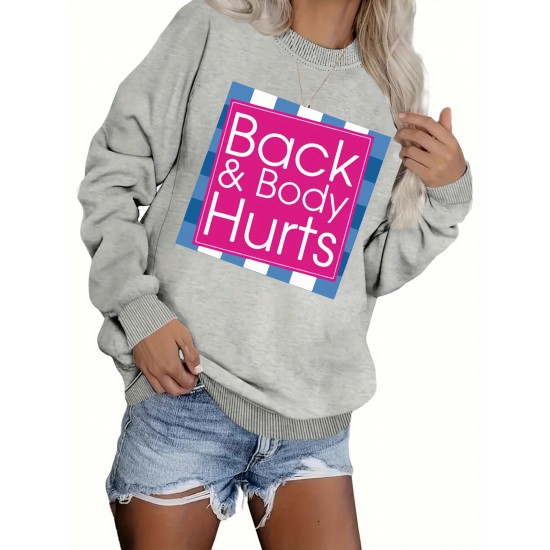 Plus Size Letter Print Sweatshirt, Crew Neck Casual Sweatshirt For Fall & Spring, Women's Plus Size Clothing