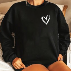 Plus Size Heart Print Pullover Sweatshirt, Casual Long Sleeve Crew Neck Sweatshirt For Fall & Spring, Women's Plus Size Clothing