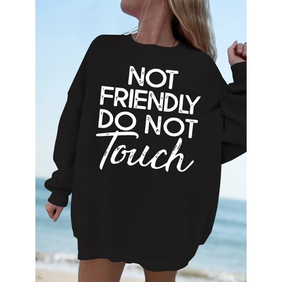 Plus Size Do Not Touch Print Sweatshirt, Casual Long Sleeve Crew Neck Pullover Sweatshirt, Women's Plus Size Clothing