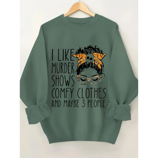 Plus Size I Like Print Sweatshirt, Casual Long Sleeve Crew Neck Pullover Sweatshirt, Women's Plus Size Clothing