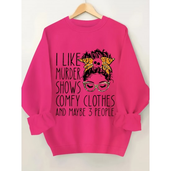 Plus Size I Like Print Sweatshirt, Casual Long Sleeve Crew Neck Pullover Sweatshirt, Women's Plus Size Clothing