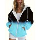 Plus Size Color Block Zip Front Hoodie, Casual Drawstring Kangaroo Pocket Long Sleeve Hooded Sweatshirt, Women's Plus Size Clothing