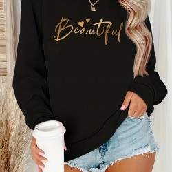 Plus Size Beautiful Print Sweatshirt, Casual Long Sleeve Crew Neck Pullover Sweatshirt, Women's Plus Size Clothing