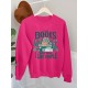 Plus Size Casual Crew Neck Sweatshirt with Alphabet Print, 100% Polyester Knit Fabric, Slight Stretch Pullover for All Seasons