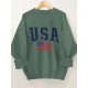 Plus Size USA Print Pullover Sweatshirt, Casual Long Sleeve Crew Neck Sweatshirt For Fall & Spring, Women's Plus Size Clothing