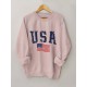 Plus Size USA Print Pullover Sweatshirt, Casual Long Sleeve Crew Neck Sweatshirt For Fall & Spring, Women's Plus Size Clothing