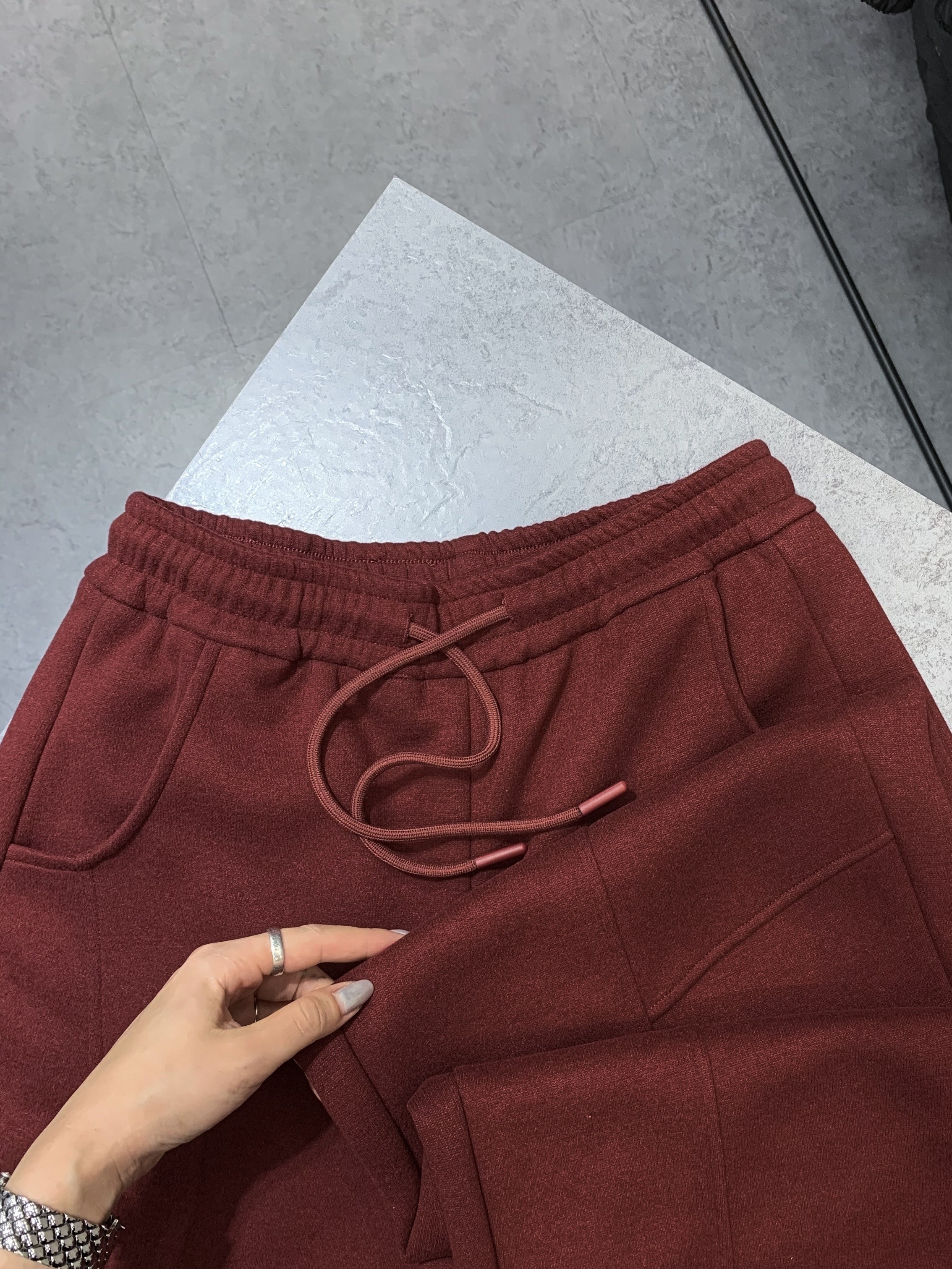 womens casual polyester wide leg joggers loose   fabric sweatpants solid color long length with shearling     waist with drawstring for   weekend   details 11