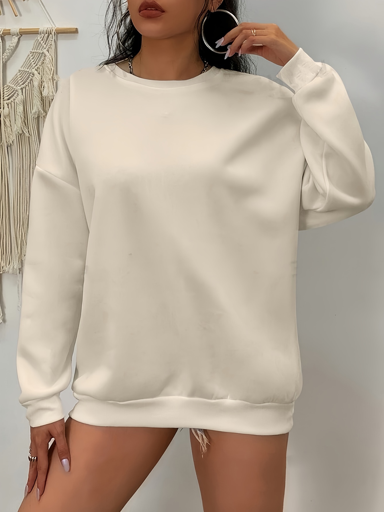 plus size simple solid sweatshirt casual long sleeve crew neck pullover sweatshirt womens plus size clothing details 6